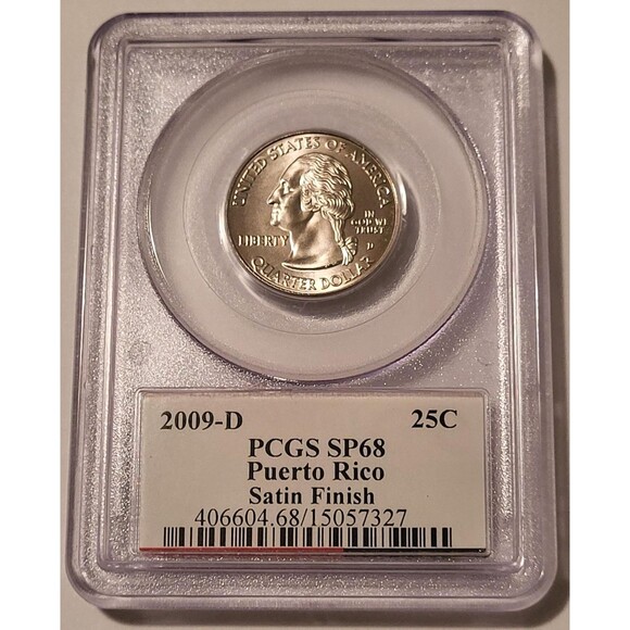 2009 D Puerto Rico Territories Quarter Satin Finish SP68 PCGS Flag Label - Picture 2 of 2